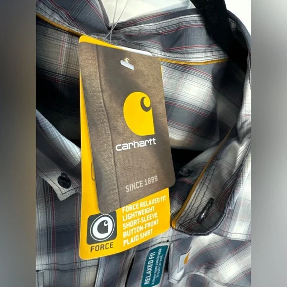 Carhartt NWT Men’s Force Relaxed Fit Short Sleeve Button Front Plaid Shirt - Picture 7 of 14